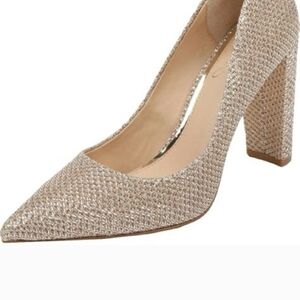 Jewel Badgley Mischka Champagne Sparkle Pointed Block Heel Pumps